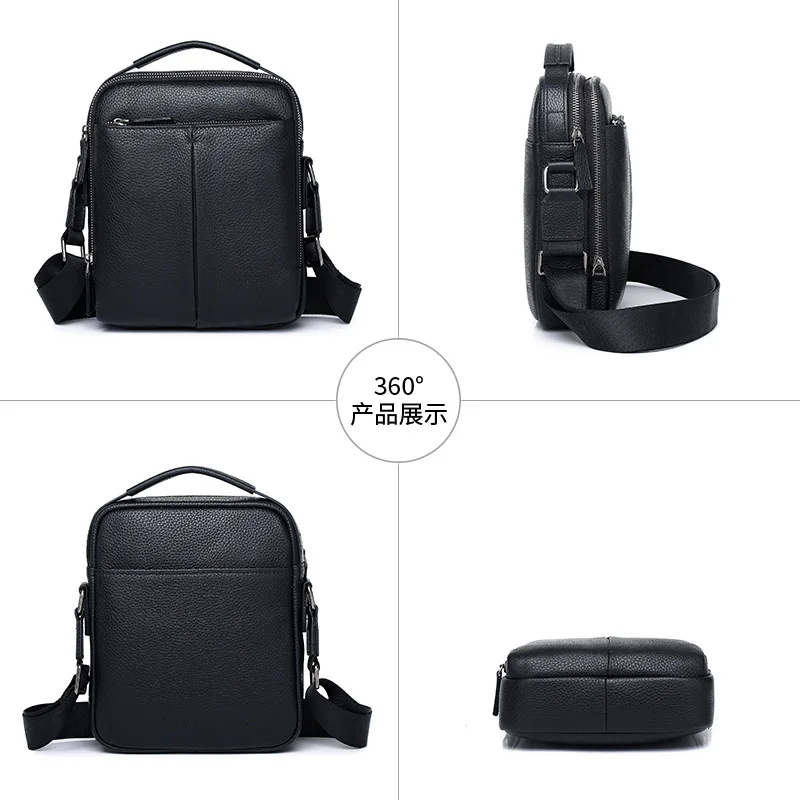 Men's high-end genuine leather vertical square casual crossbody bag with large capacity, travel crossbody bag
