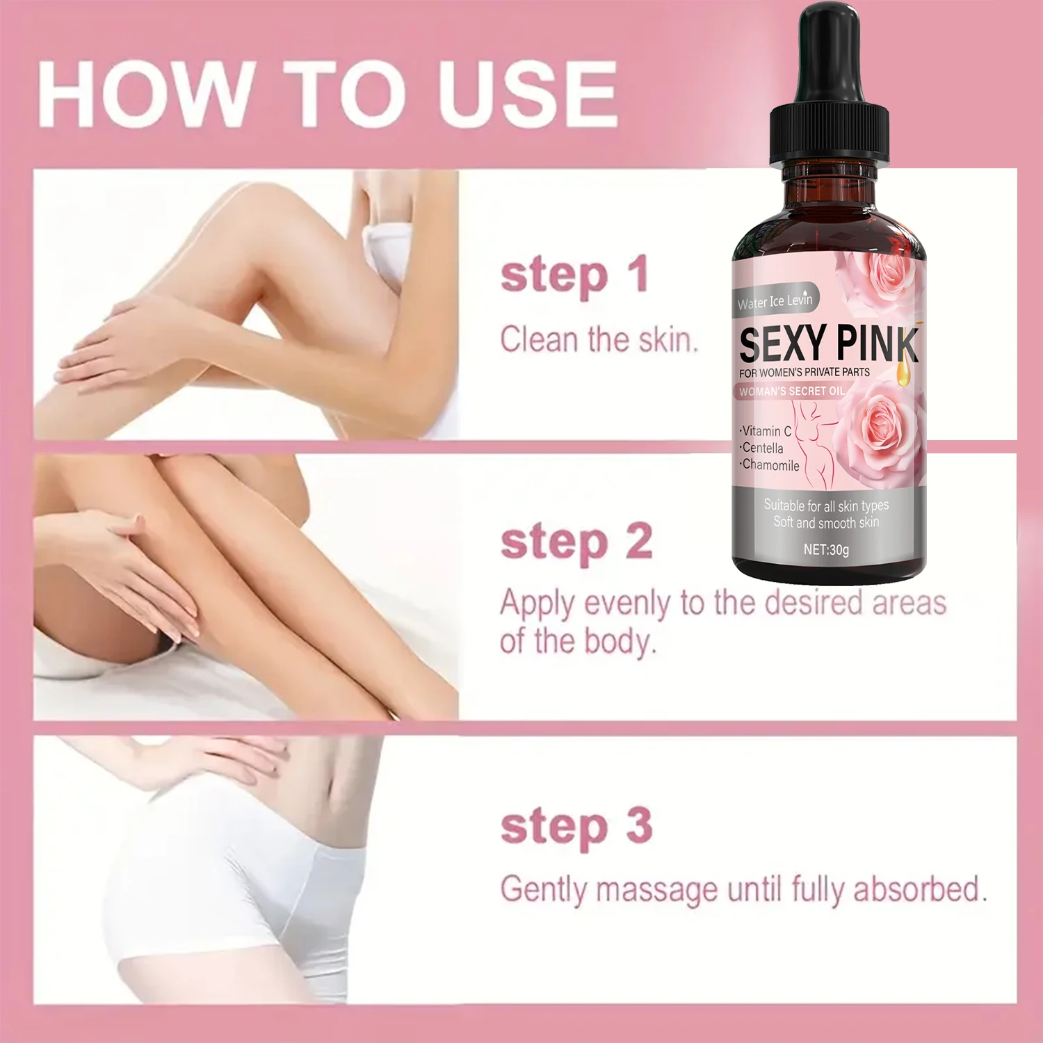 Secret Pink Intimate Oil Vitamin C & Chamomile. Softens, Smoothes, Revitalizes Skin. For Feminine Care. All Skin Types. 30g Net - view 5