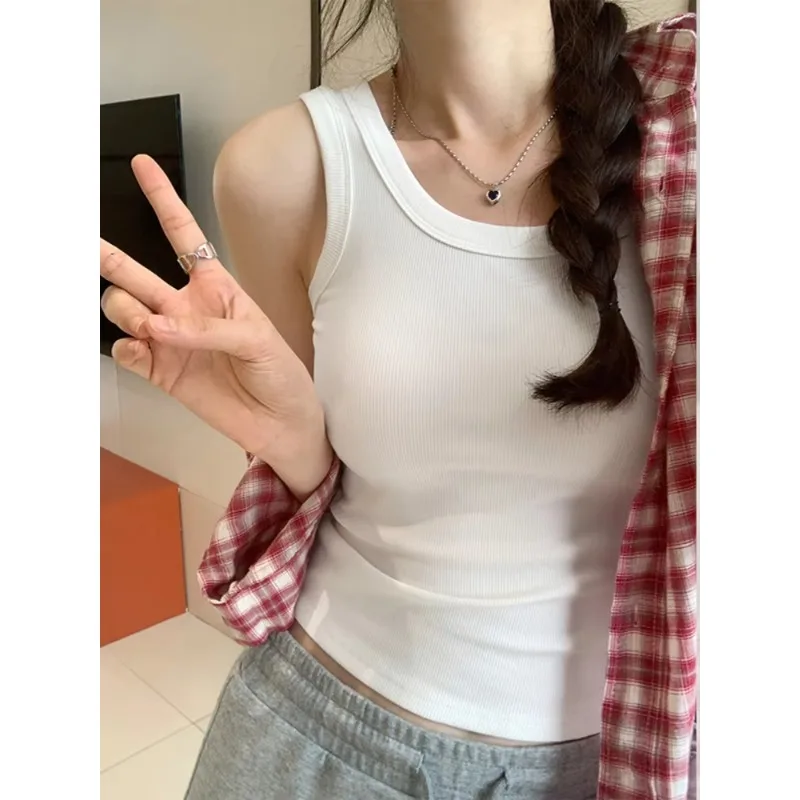 

2025 Women's Tank Top Summer Clothing Skinny Sexy Tank Top Knitted Bottom Sleeveless Top