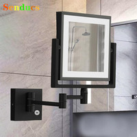 Square Touch Led Folding Bathroom Mirror 3x Magnifying Foldable Makeup Mirror Wall Mounted Double Face Led Folding Bath Mirrors