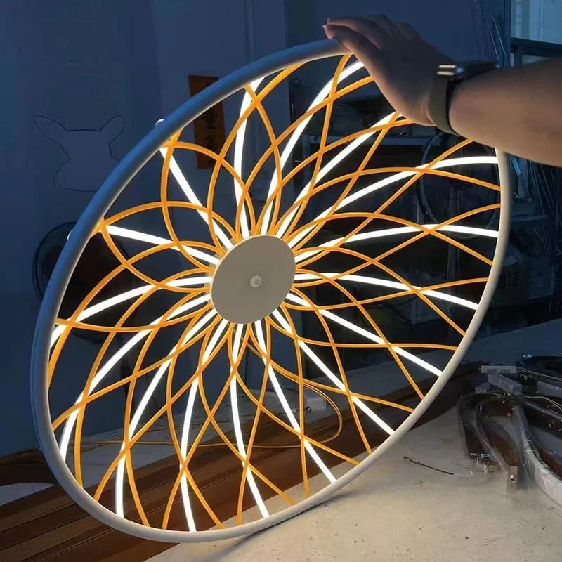 Modern Trançado Rope Round Chandelier, Mesh LED Pendurado Lâmpada para Sala de Estar, Sala de Jantar, Quarto, Pingente Iluminação Lampara, Home Decor