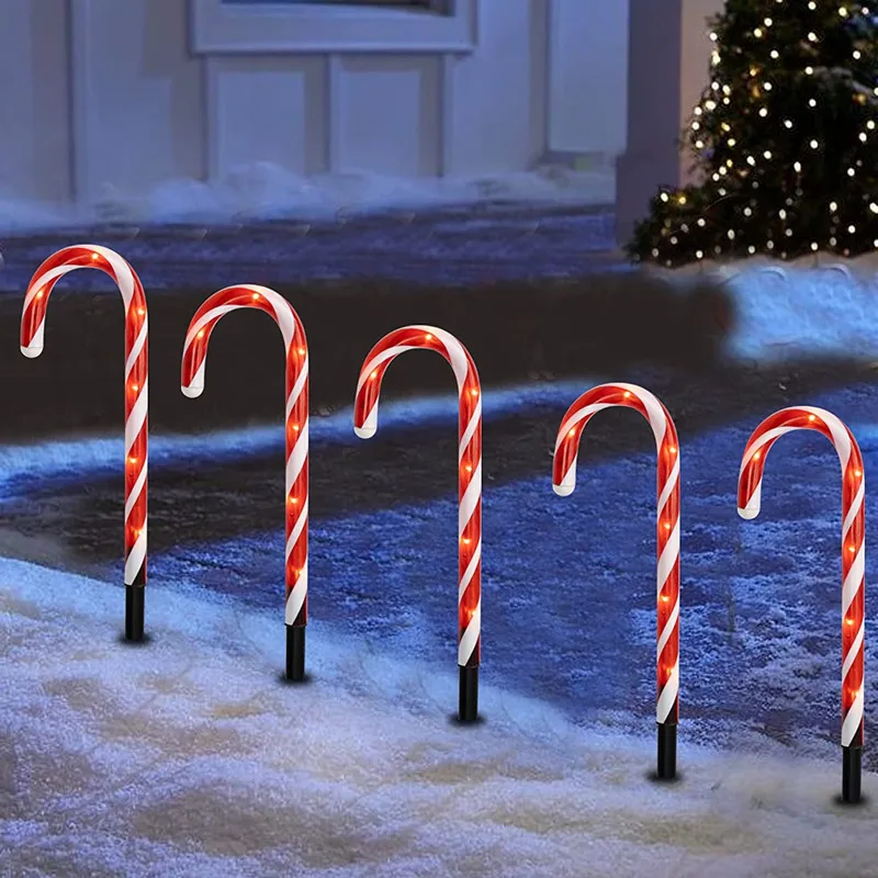 

Christmas cane lights Solar Ground Plug Christmas Candy Walking Stick Lights String LED Umbrella Hook Five Strings Lawn Lights