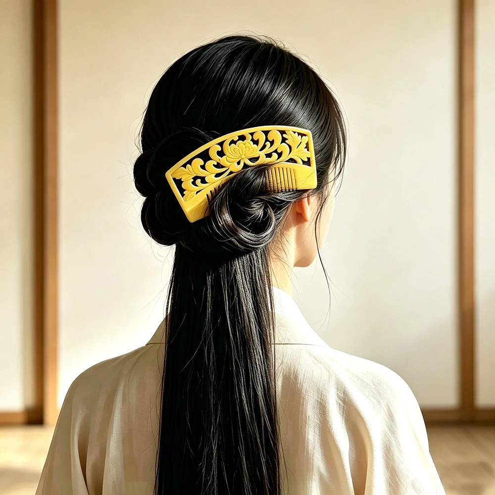 Vintage Hollow Floral Carving Hair Comb Chinese Hanfu Cheongsam Hair Accessories Retro Arc Shaped Decorative Hair Comb for Women