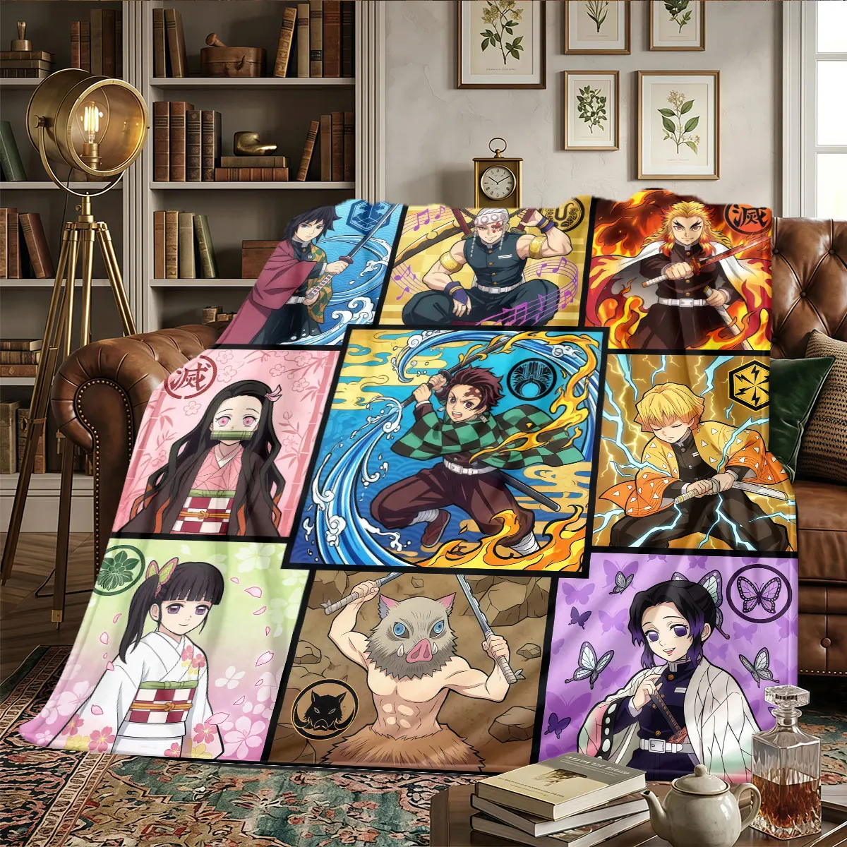 Demon Slayer Patterns Home Blanket Suitable For All Seasons for Beds Bedrooms Naps Warmth and Comfort Birthday Present -HE34