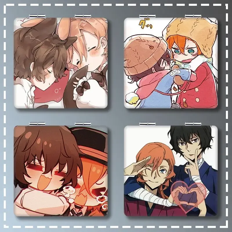 7 × 6 cm Bungo Bungou bezpańskie psy, składane dwustronne lusterko do makijażu, Anime śliczne, przenośne podróże, Mini, dziewczyny, powiększające, kwadratowe