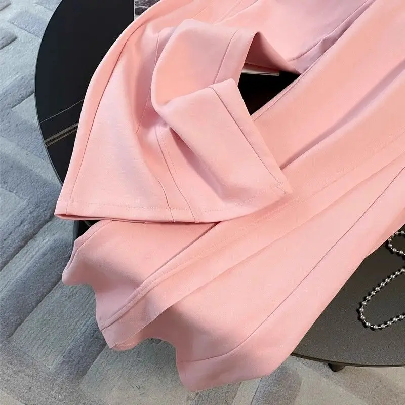 Fashion Casual Sports Suit Women\'s Spring and Summer New Style Stylish Short Sleeved Top Pink Wide Leg Pants Two-piece Set