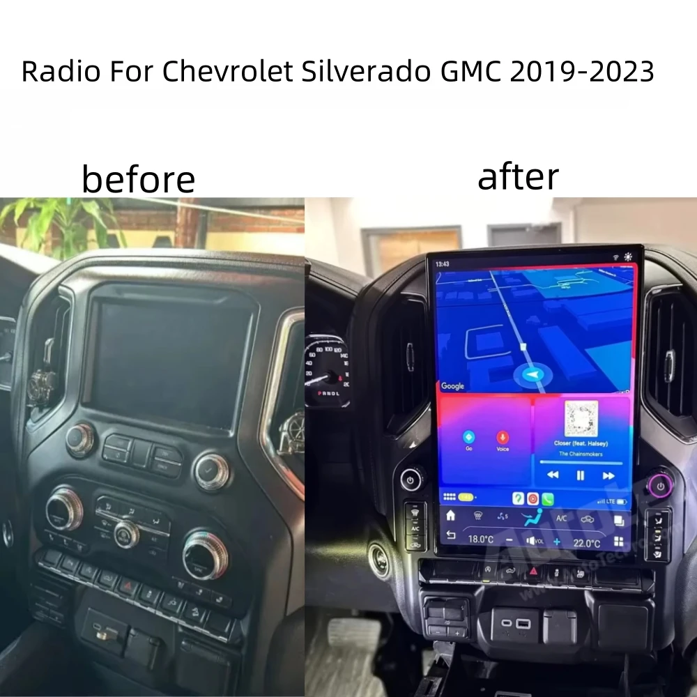 หน้าจอ 15.6 นิ้วAndroid 13 สําหรับChevrolet Silverado GMC 2019-2023 วิทยุอัตโนมัติรถGPS Player Navigation Head Unitมัลติมีเดีย