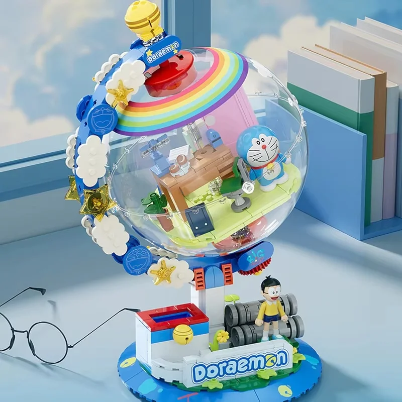 JAKI Doraemon Licensed Globe Building Blocks Blind Box HK211 Rotatable With Led Light Creative Desktop Decoration Toy Gift view 2