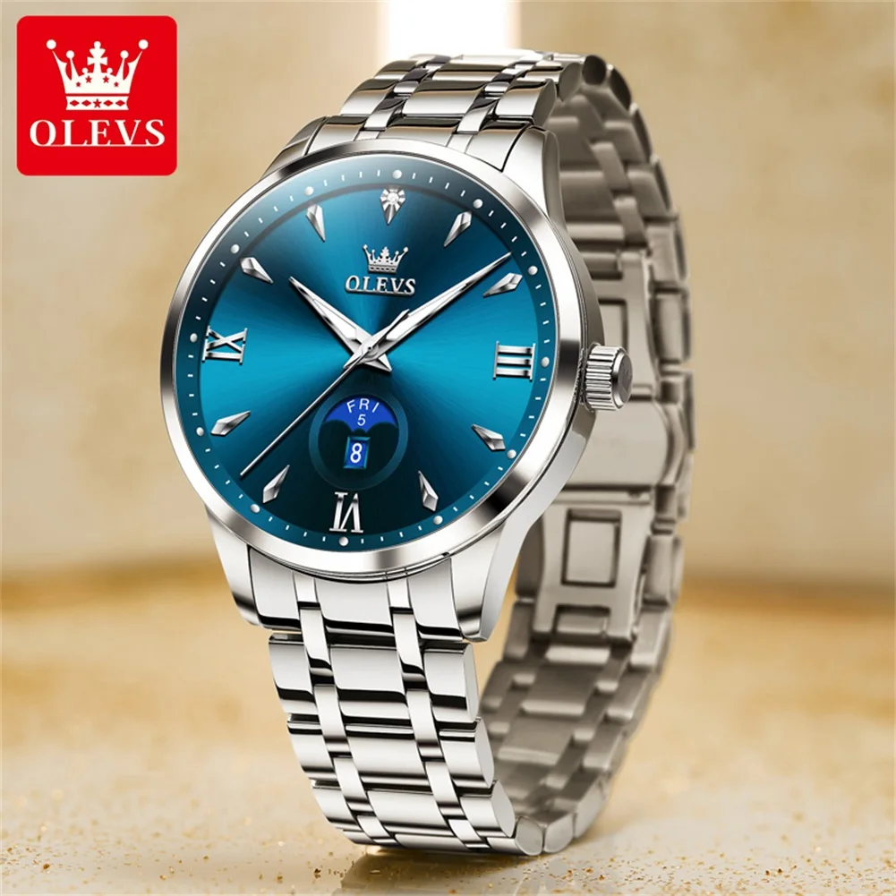 OLEVS Brand Luxury Quartz Watch for Men Solid Stainless Steel Waterproof Luminous Week Date Fashion Simple Mens Watches Relogio