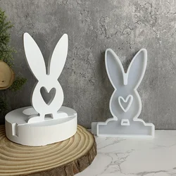 Easter Lover Bunny Ornament Silicone Mould Love Heart Rabbit Candle Holder Molds Handmade Candle Holder Cement Gypsum Resin Mold