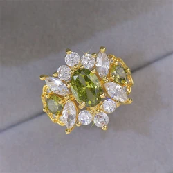 Fashion Olive Green Zircon Geometric Ring for Women Brides Wedding Engagement Ring New Jewelry Accessories Anniversary Gift