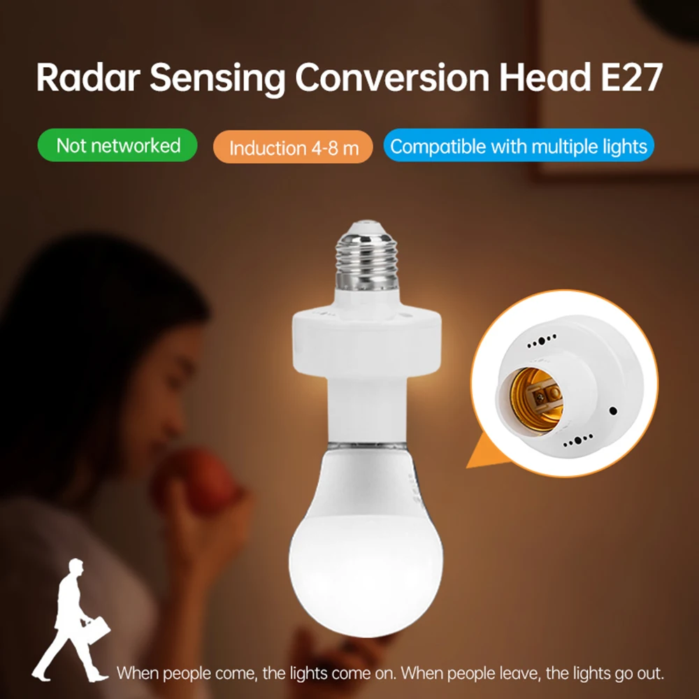 E27 radar PIR Human Induction Motion Sensor 360 Degrees LED Night Lamp Socket Base  AC 85-265V Delay Time Adjustable Switch
