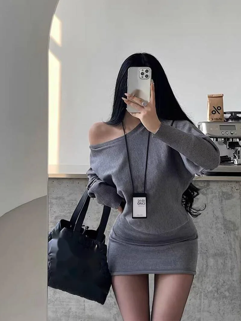 

Lazy Style Asymmetrical Loose Long Sleeve Top High Waist Bodycon Rolled Hem Short Skirt Knitted Set Trendy Skirts Set SSM6