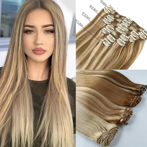 Clip In Human Hair Extensions 613 Blonde Girl Clip In Hairpiece 100% Real Virgin Braiding Weft Natural Highlight Hair Bundles