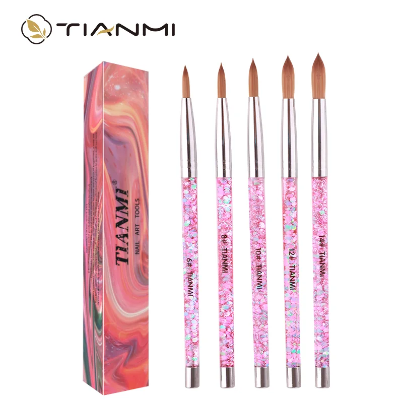 Tianmi 5 pçs conjunto de escova de unhas acrílicas gel polonês construtor darwing pintura canetas de unhas diy manicure unhas arte forro escovas