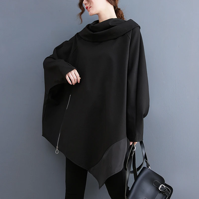 Felpa con cappuccio oversize da donna lunga chiusura con cerniera Sve Coreano Sle Pendolarismo Regular sottile cappuccio lungo con orlo irregolare Top