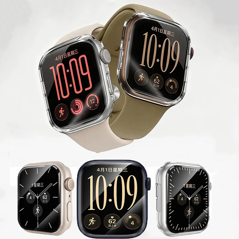 Funda protectora completa para reloj Apple Watch Series 12, 11, 10, 9, 8, con protector de pantalla de vidrio templado y carcasa resistente a los arañazos, disponible en tamaños de 42, 46, 41 y 45 mm.