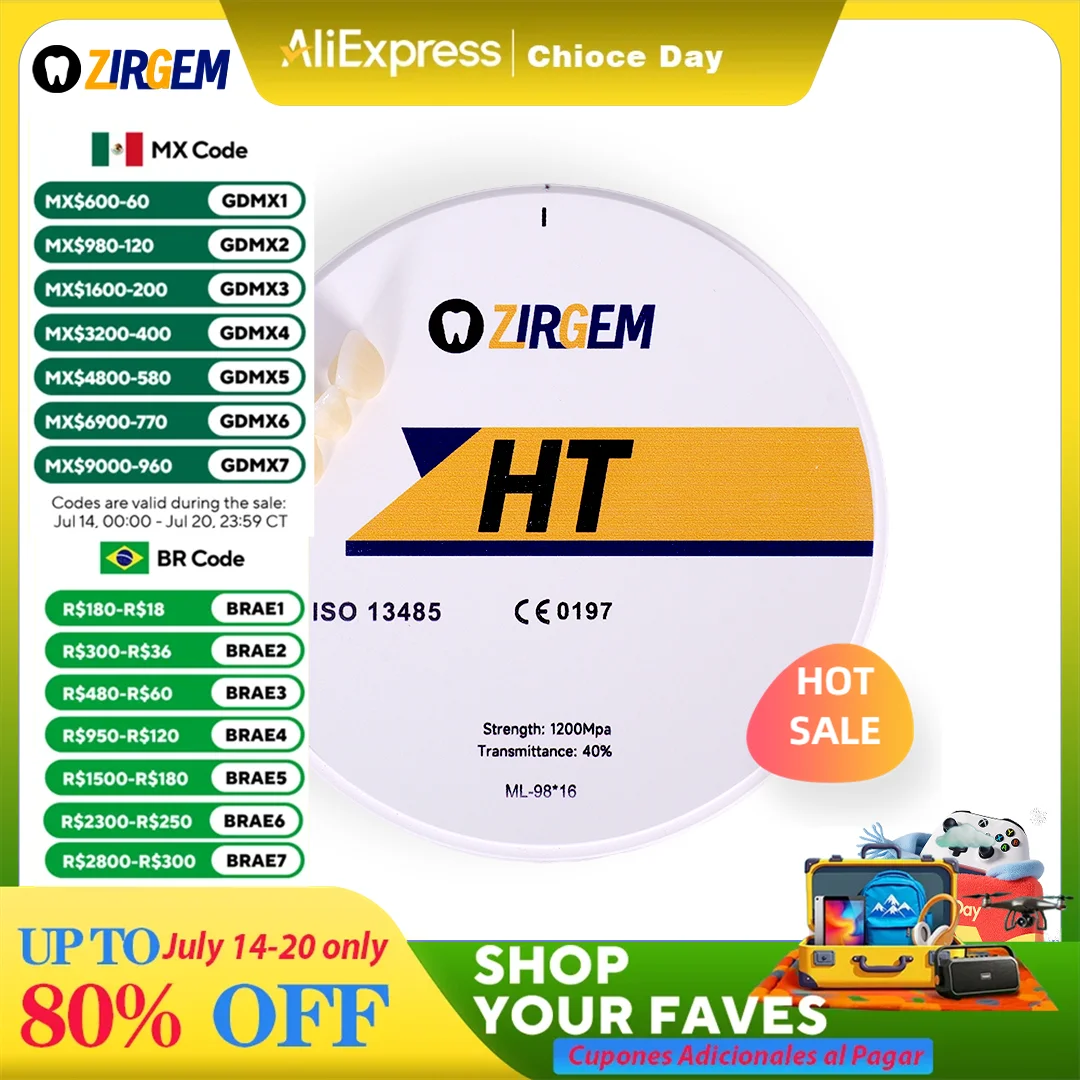 ZIRGEM 16 мм HT белый высокопрозрачный циркониевый блок диск для стоматологической лаборатории CAD CAM 98 мм 95 мм 92x75 мм Эстетический мостик с короной