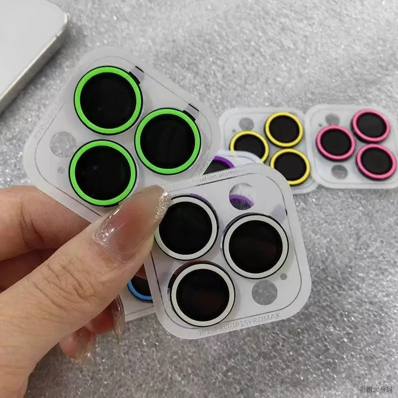 

1-3Pcs Pink Blue Green Luminous Camera Lens Protector For 17 Pro Max 16 14 15 13 12 Pro Max Lens Ring Glass Film Glowing Cap