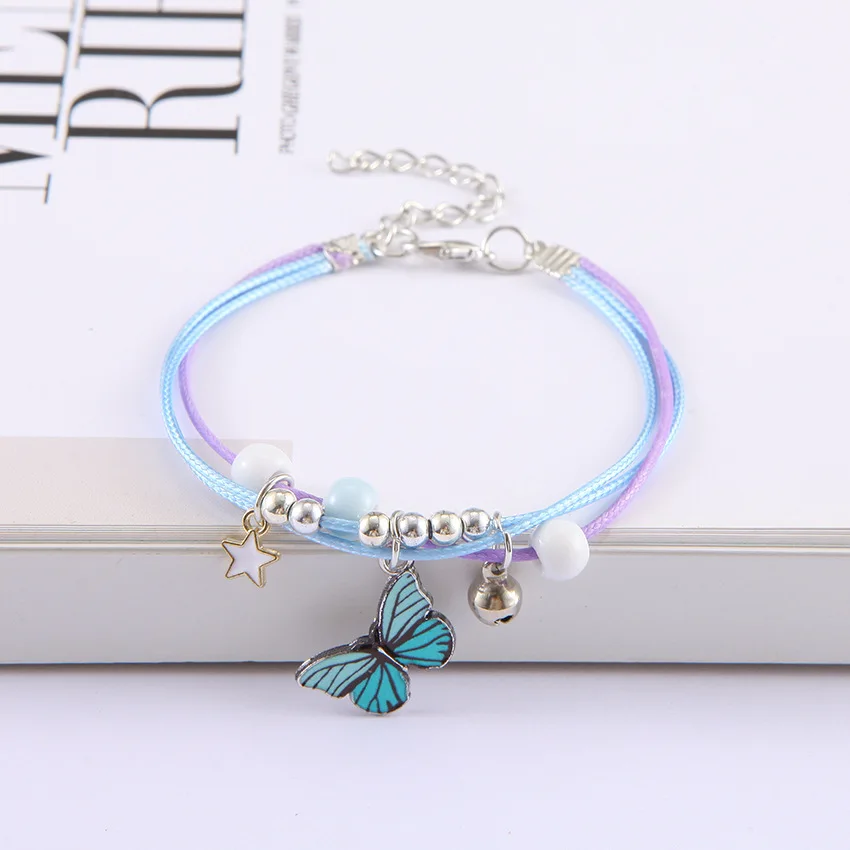 Trendy Moon Star Romantic Bracelet for Women Cute Butterfly Pendant Handmade Braid Adjustable Chain Girls Jewelry Birthday Gift