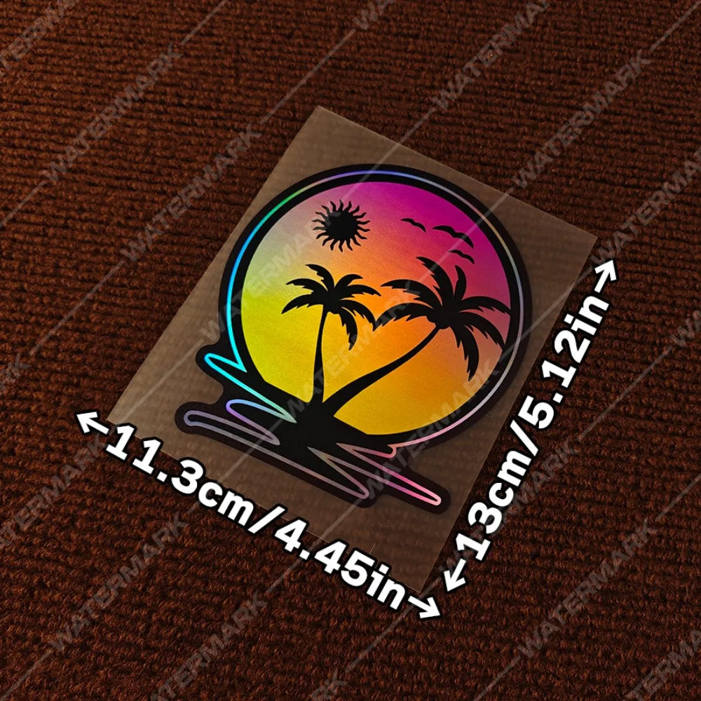 1 Piece of solar tropical palm tree beach vinyl sticker, sunset ocean scene, car decal, electric vehicle decoration
