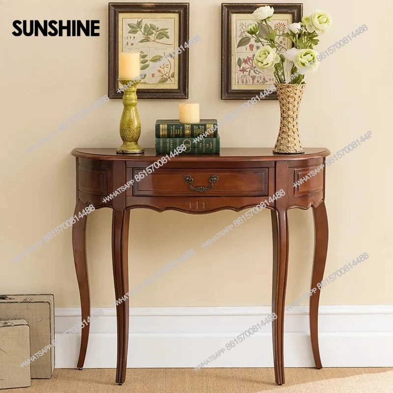 

American Rubber Solid Wood Console Table With Drawer Living Room Ultra-narrow Side Table For Hallway Vintage Home Furniture