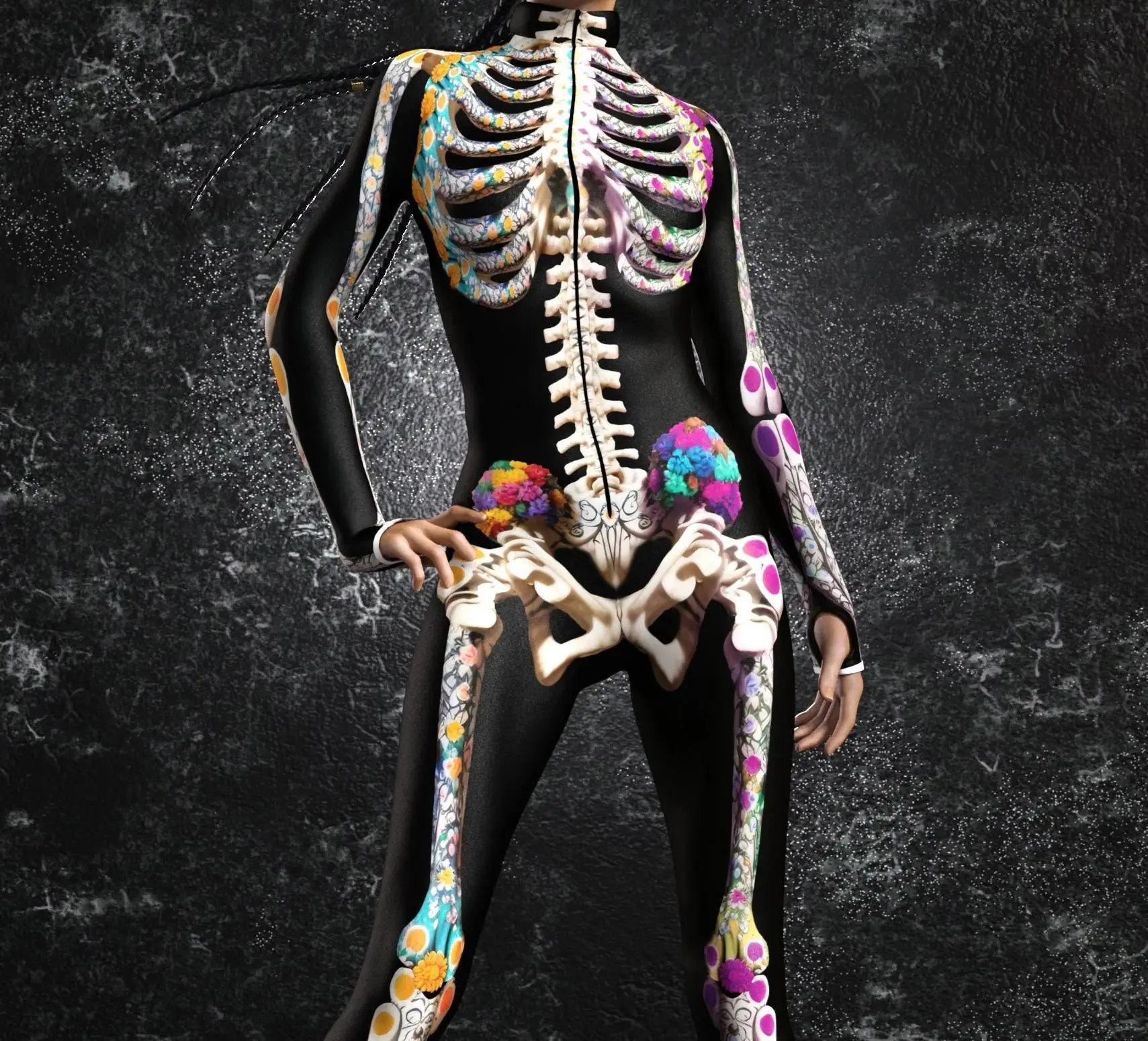 Halloween-Horror-Party Damen Sexy Mehrfarbiger Totenkopf-Print Jumpsuit Kleidung für Feiertagspartys, Maskenbälle und Bühnenauftritte – Detail 20