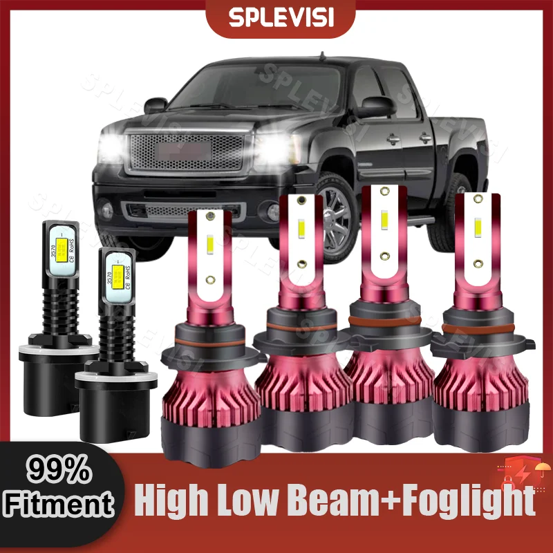 

SPLEVISI 6000K White LED Headlight Fog LED Bulbs Conversion Kit For GMC Savana 1500 2002 High Beam Low Beam Foglight