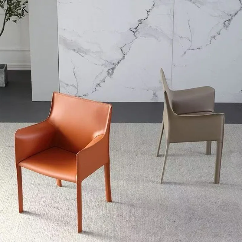 Saddle Leather Dining Chair, Home Living Room, Light Luxury Chair, Modern Restaurant, Hotel Backrest Negotiation