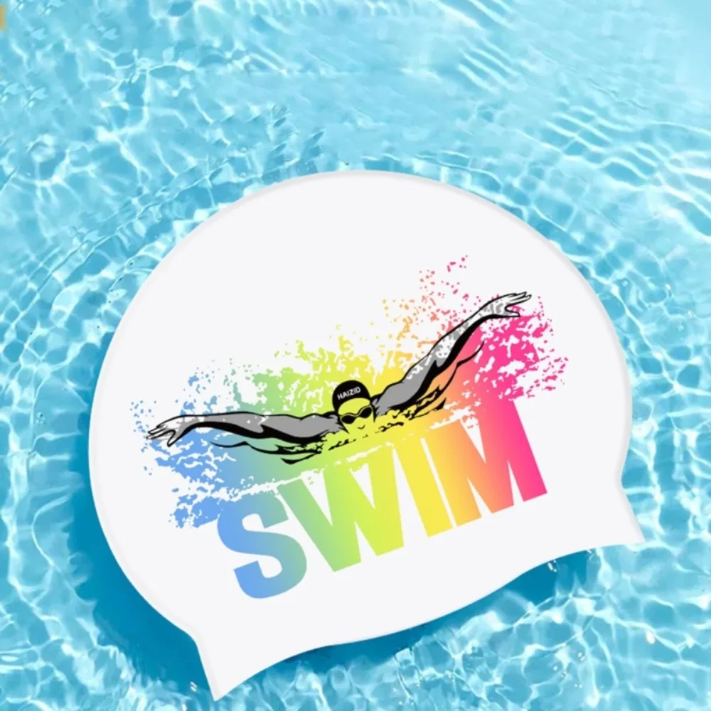 Personality Silicone Letter Long Hair Elastic Swimming Caps Silicone Swimming Hat Letter Swim Cap Elastic Diving Hat