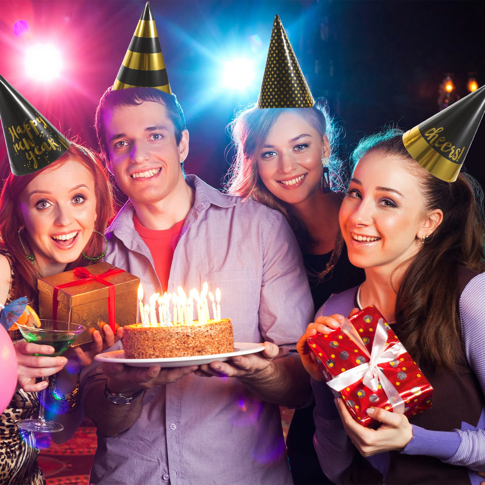 

20 шт. блестящих праздничных колпаков с креативным конусным дизайном для новогодних торжеств, праздничные бумажные головные уборы, легко собираемые, для декорации и подарков