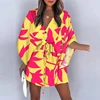 Women Casual Loose Dress Beach Boho Dress Fashion Vintage Print V Neck Drawstring Mini Dress Summer Dresses Robe Femme 2022