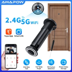 Awapow-Tuyaドアのぞき穴ビューアー,2.4g,5g,wifiミニカメラ,170 ° 広角,pirモーション検出,ワイヤレスインターホン,ホームセキュリティ