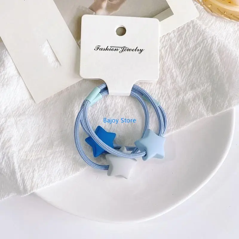 

63HE 3-piece Candy Color Matte Star Heart Elastic Hair Bands Simple Fashion Rubber