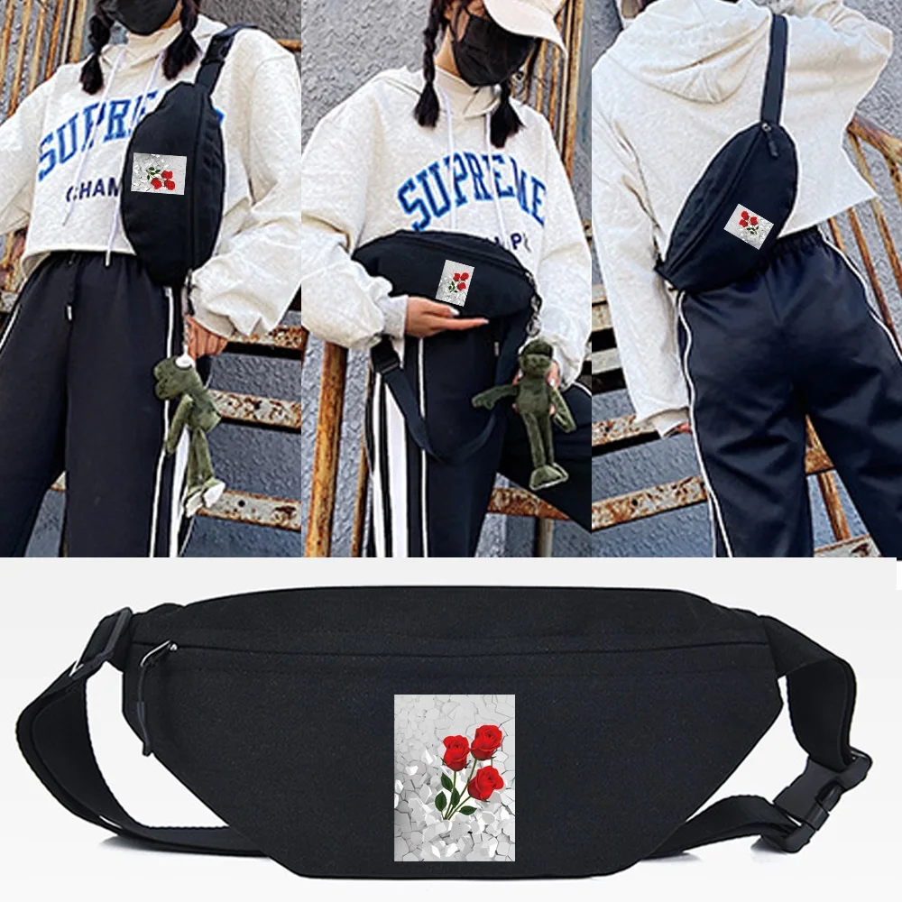 

Waist Bags Sport Chest Pack Casual Tote Bags Belt Pouch Men Women Fashion Red Rose Printing Travel Cross Shoulder Purse Belt Bag