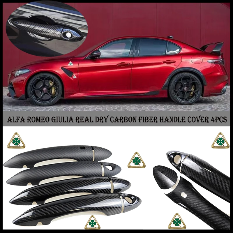 Brand New Racing Style Real Dry Carbon Fiber Marterial Glossy 3K Twill Door Handle Cover For Italy Alfa Romeo Giulia(1set/4pcs)