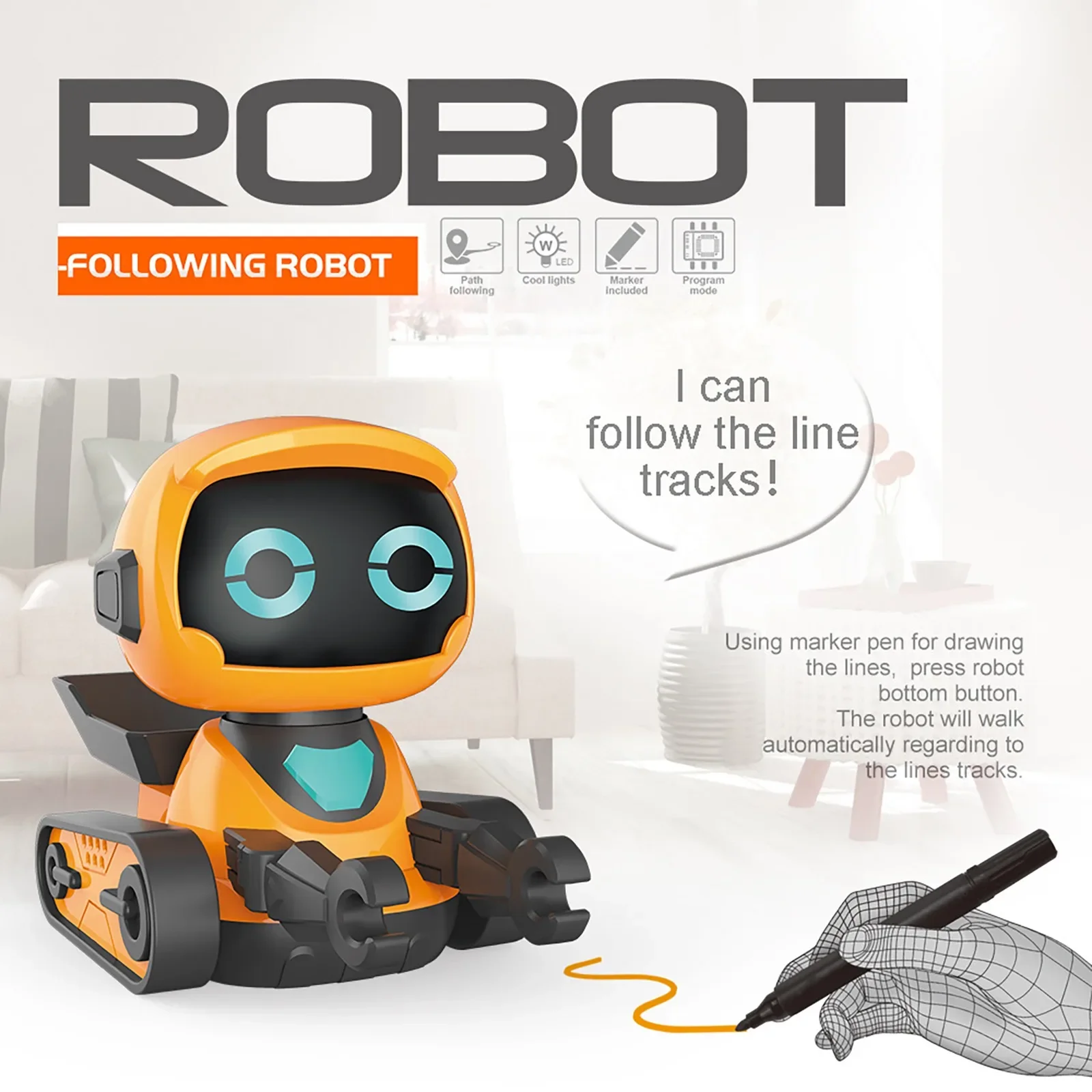 Smart Kids Early Education Intelligent Robots Educational Robot Toys for Kids with Cute Sound Effects & Track Drawing Function
