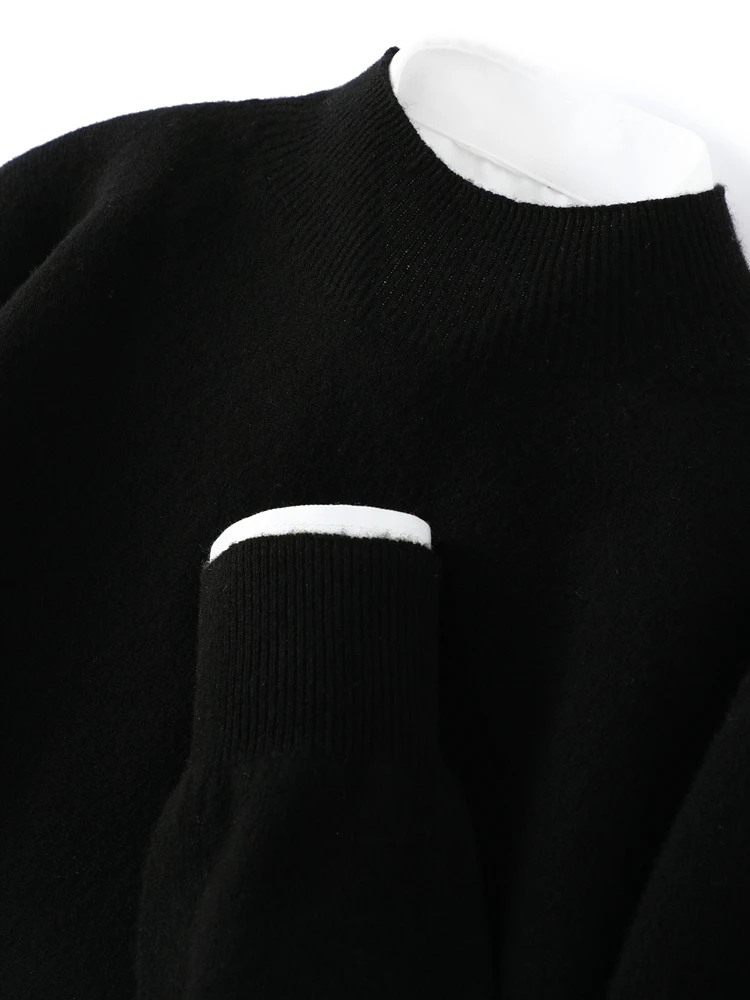 Men Mock-Neck Long Sleeve Cashmere Pullovers 100% Merino Wool Sweater Basic Soft Knitwear Spring Winter Men Clothing Top