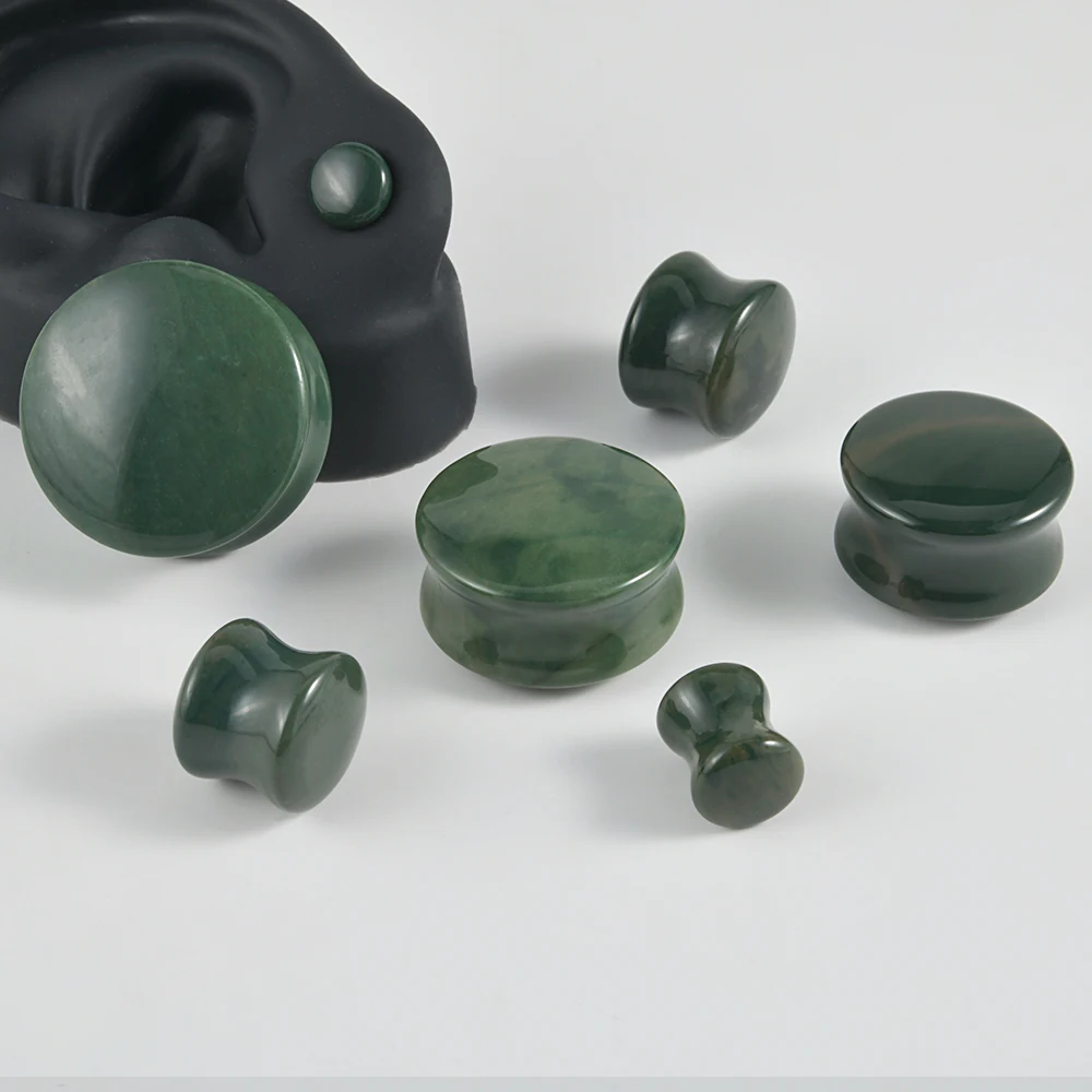 1PC Green Solid Stone Double Flare Ear Plugs Transparent Tunnel Gauge Ear Stretching Piercing Expander Jewelry 6mm-25mm