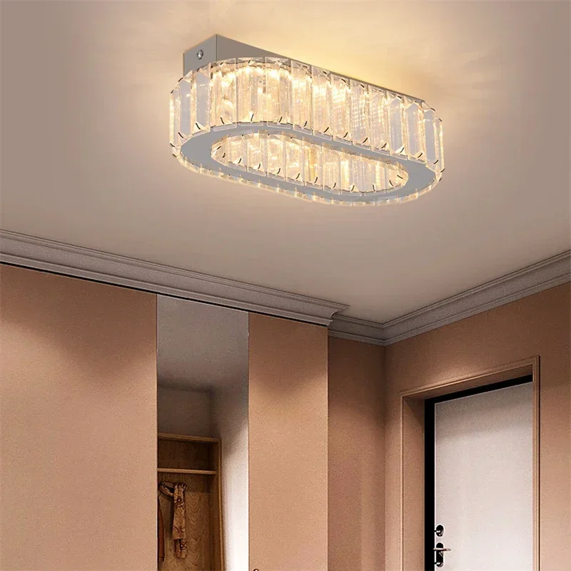 

Modern Crystal Led Ceiling Lights Stainless Steel Oval Lusters Plafond For Bedroom Dinning Room Luminaire Light Fixtures