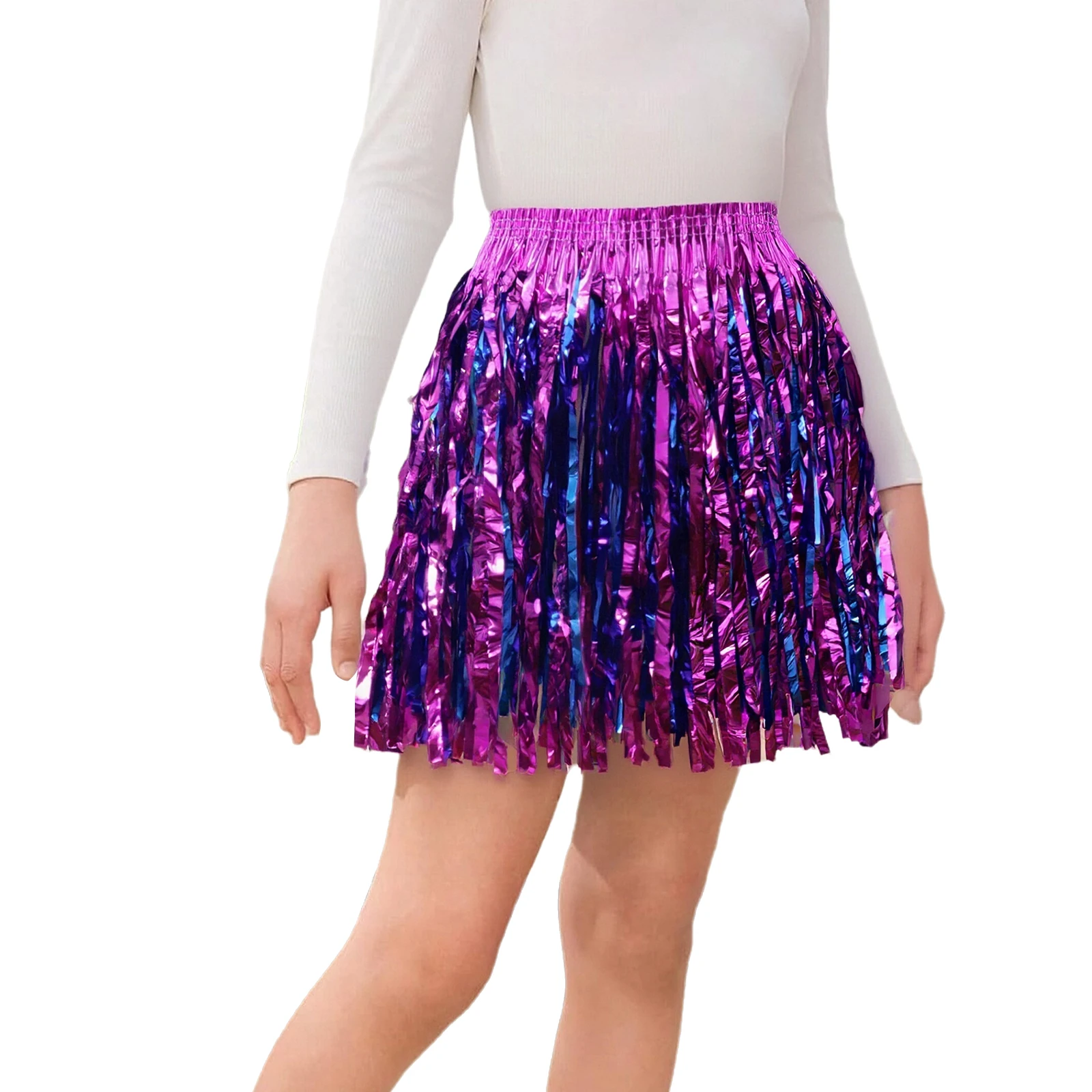 Hawaiian Party Beach Skirts Fringe Skirt Cheerleading Colorful Rain Fringe Tassel Skirt for Women Hawaii Dance Performance Skirt
