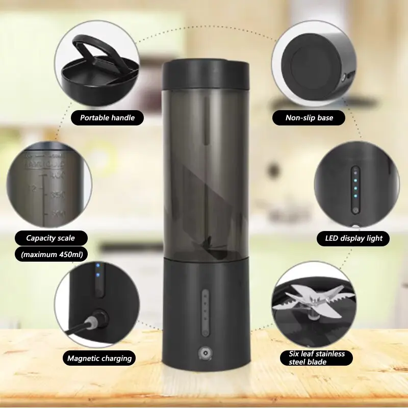 450ML Portable Wireless Juicer Mini Juice Cup Applicable to Household Electric Juice Cup Multifunctional Juice Mixing Cup