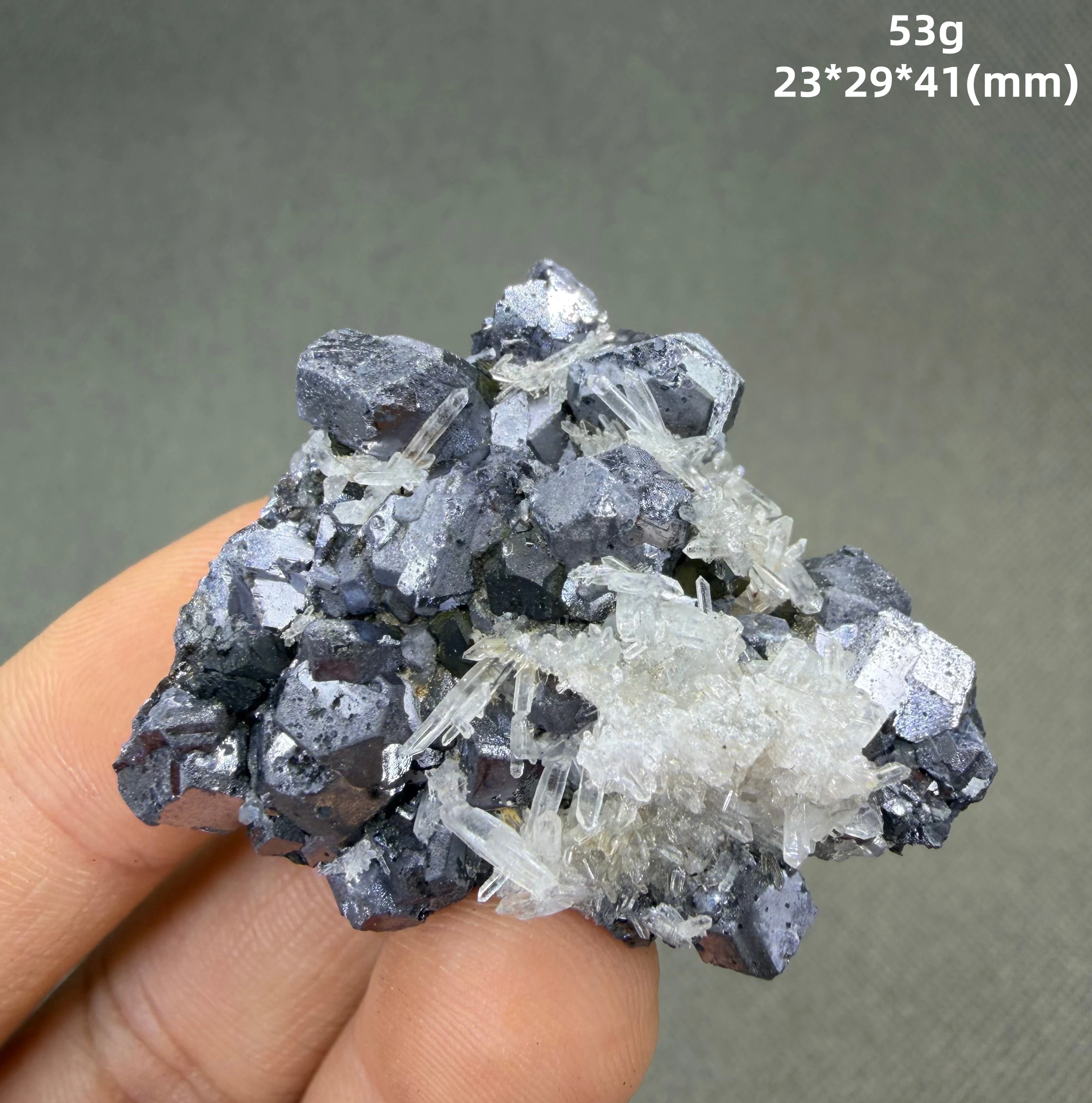 Rare — Galena naturally intergrown with Quartz — Sharp cubic crystals on clear prisms — No glue, no repair