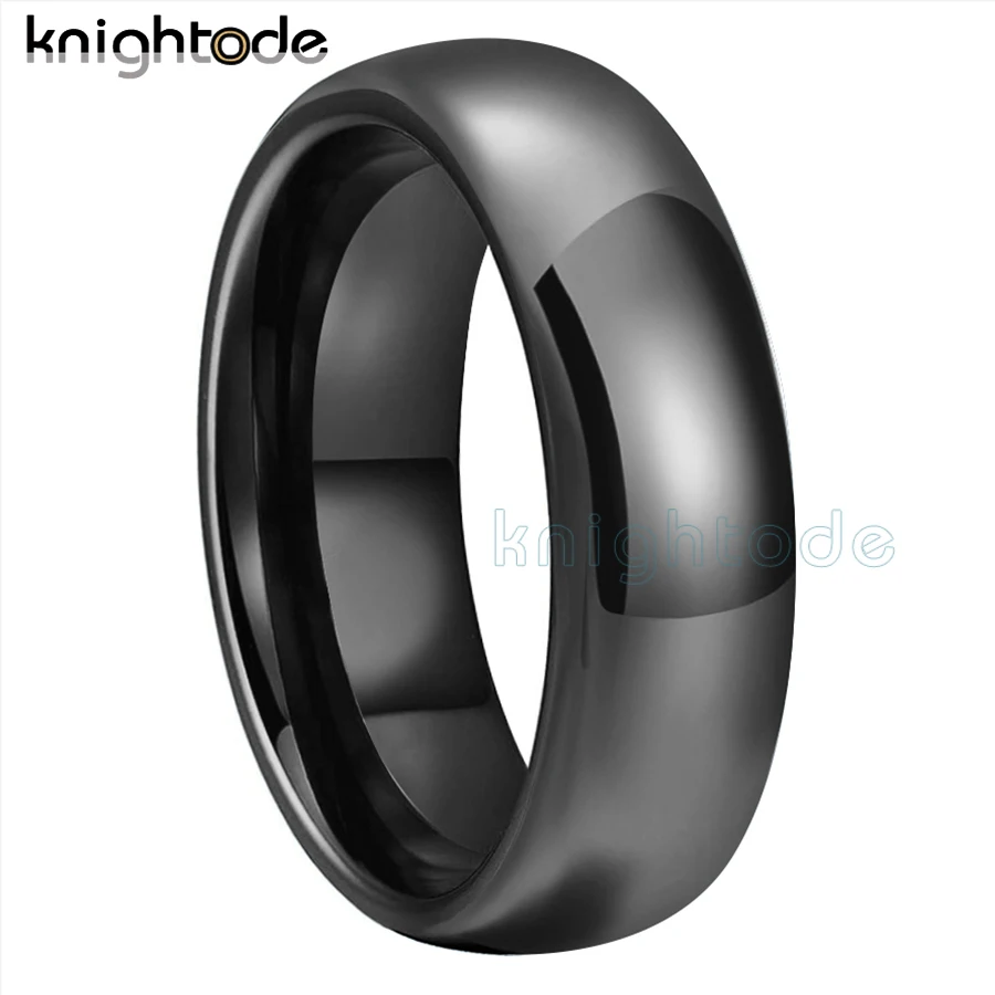 8mm Men Black Tungsten Carbide Engagement Rings 6mm Women Fashion Wedding Band Jewelry Gift Dome Polished Shiny Comfort Fit