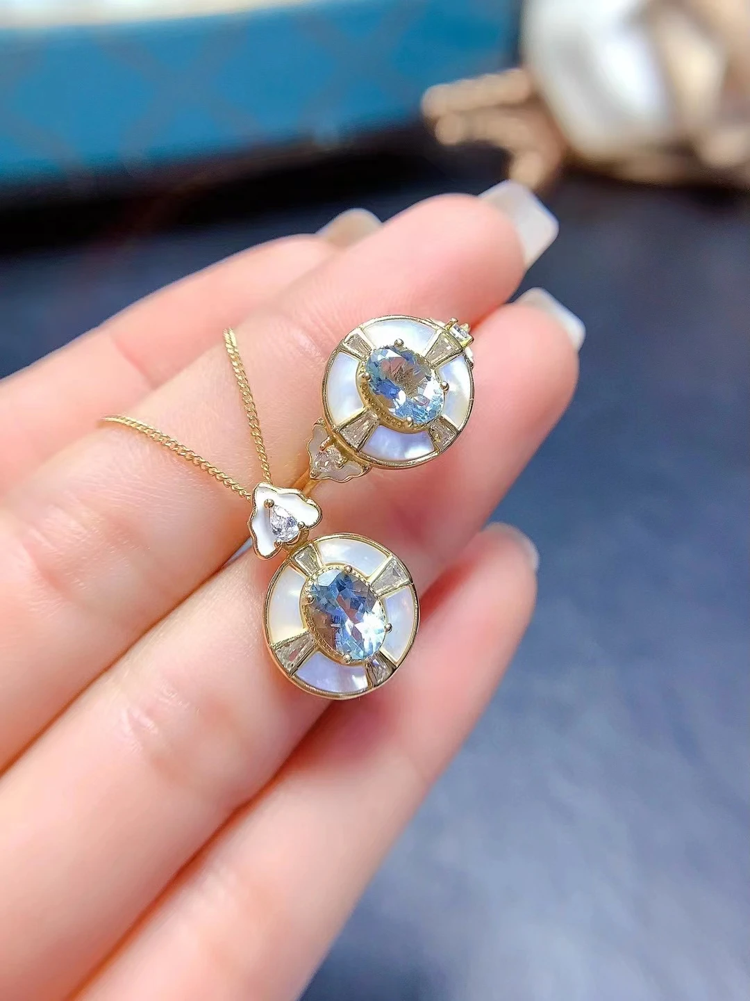 Natural Aquamarine jewelry sets for women rings earrings pendant silver 925 luxury gem stones 18k gold plated free shiping items