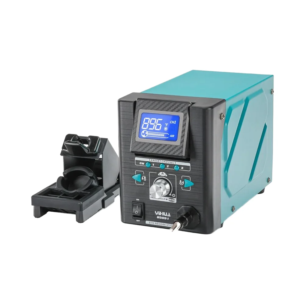 8509-I Precision Hot Air Rework Soldering Station Display 3 Pre-set Channels 8 Hot Air Nozzles Micro SMD
