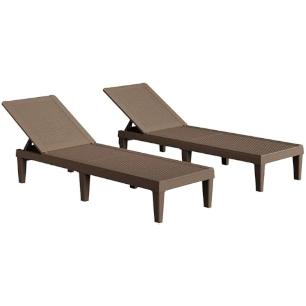 

Outdoor Chaise Lounge Chairs Set of 2 with 5-Position Adjustable Backrest, Waterproof PE Sun Loungers for Garden Pool Beach Pat