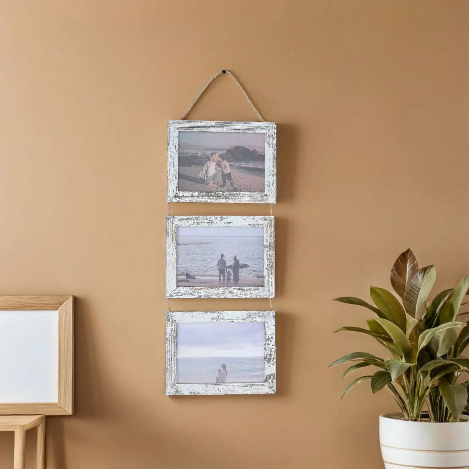Wall Hanging Collage Picture Frames 5x7 Inch Wooden Photo Display Rustic Rope Hanging Frame Family Photo Wall Decor
