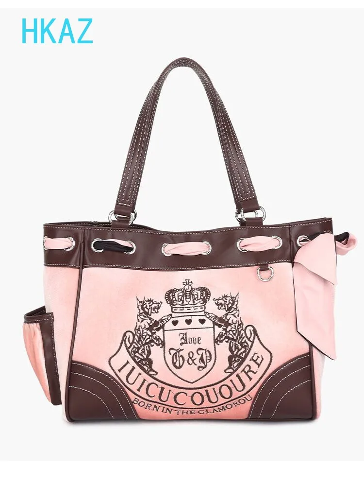 Sweet Girls New Plush Bag Fashion Embroidery Tote Bags Women's Casual Fashion Splicing Shoulder Handbag Travel Makeup Pouch