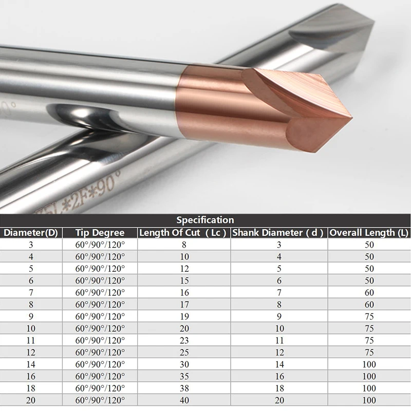 YZH Carbide Chamfer Milling Cutter 60 90 120 Degree HRC50 HRC55 Countersink Chamfering Mill V Groove For Steel/Aluminum 2/3Flute